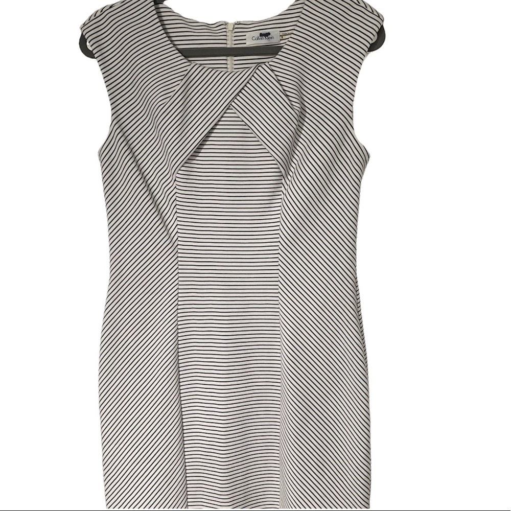 Calvin Klein Black and White Stripe Knit Sheath Dress 8